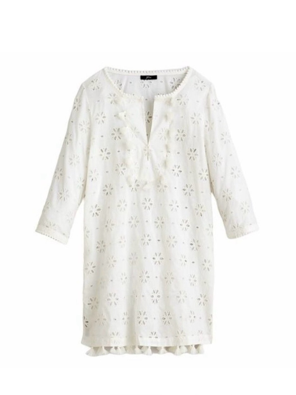 J. Crew NWT Eyelet Bib Tunic Swim Cover Up Cream Floral Pattern Cream Size XXL